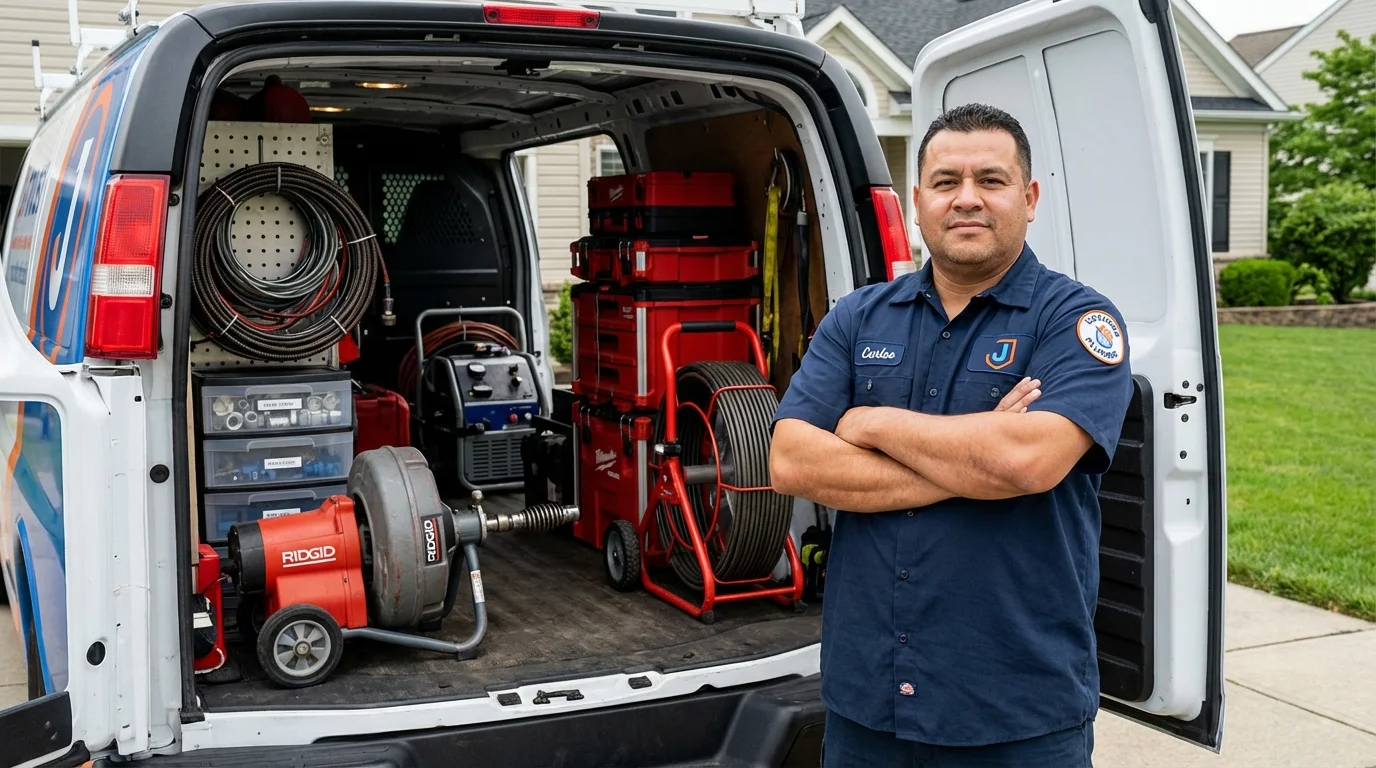 Professional drain cleaning equipment and Johns Plumbing LLC plumber in Hopewell