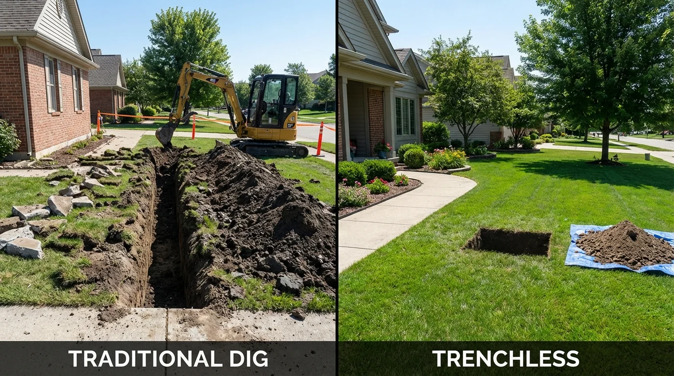 Trenchless sewer repair with minimal yard damage versus traditional excavation in Hopewell, NJ